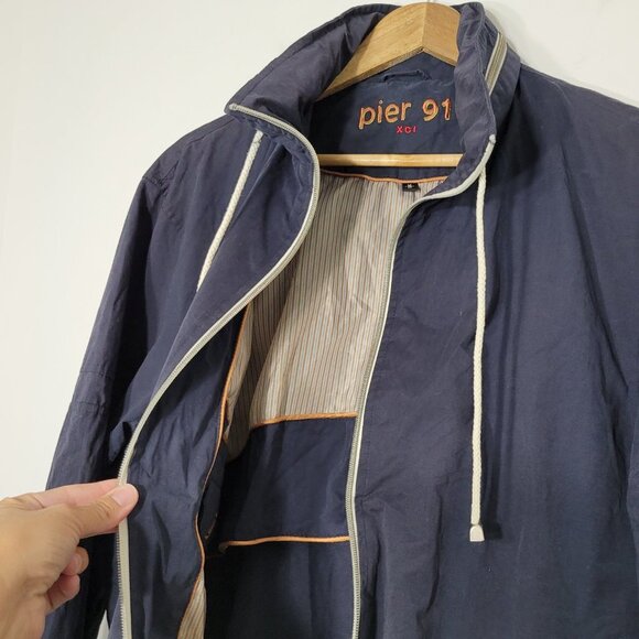 Pier 91 Vintage Dark Navy Hooded Outdoor Cotton Blend Jacket Water Resistant - Picture 8 of 15